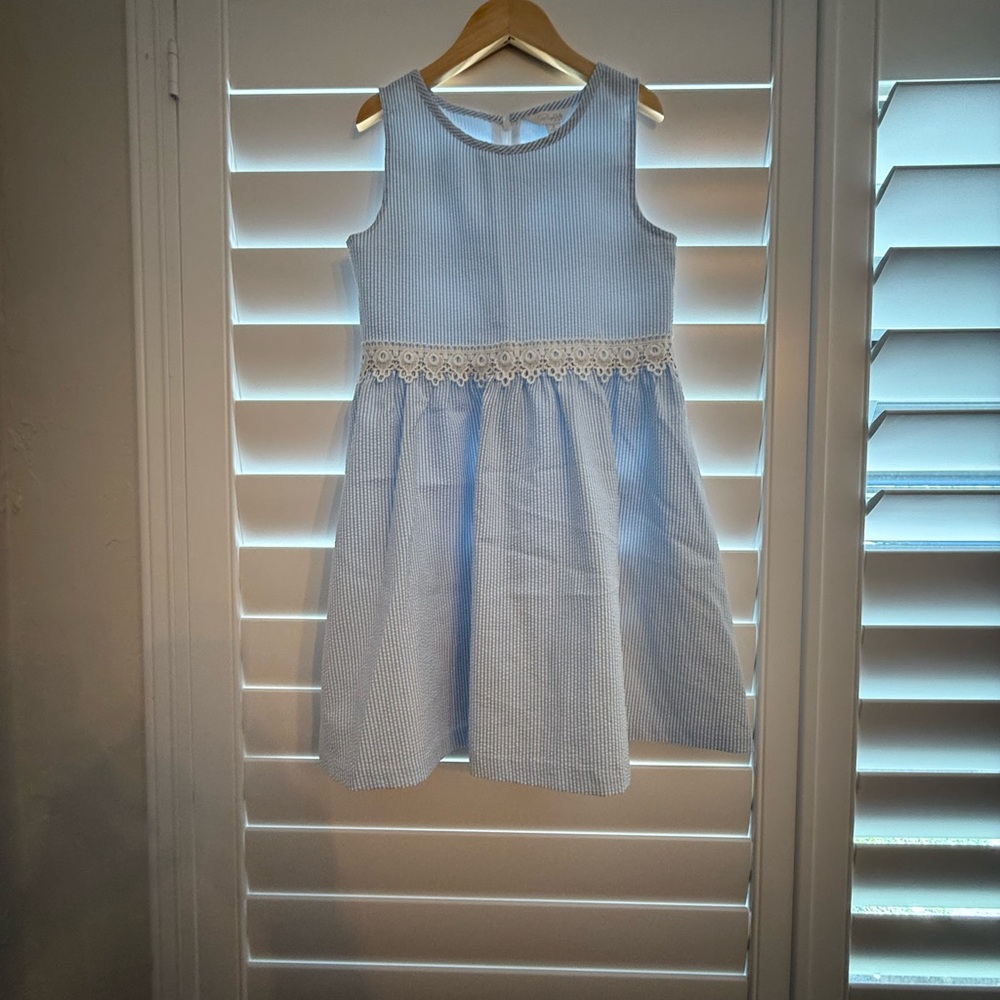 Blue Lace Trim Kids Dress